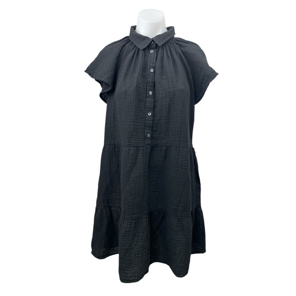 Gap Black Collared Flutter Sleeve Button Tiered M… - image 1